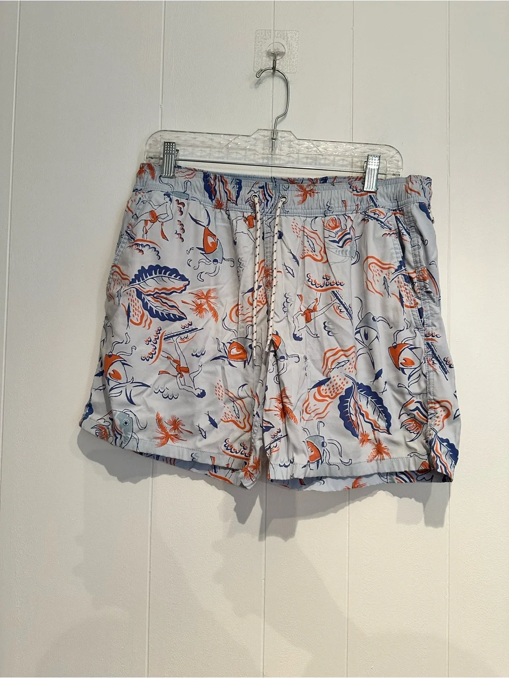 J.Crew Men’s Medium Tropical Fishing Print Swim Trunks Blue Orange